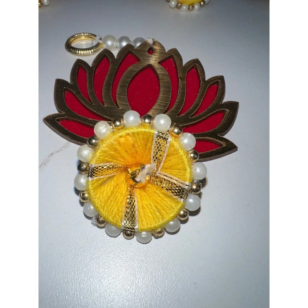 Indian Lotus Tassel Hang Decor Diwali Pooja Wedding Ornate‎ X9 Gold Red Yellow